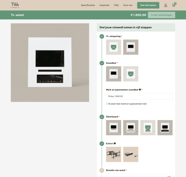 TV wall configurator for a Dutch webshop